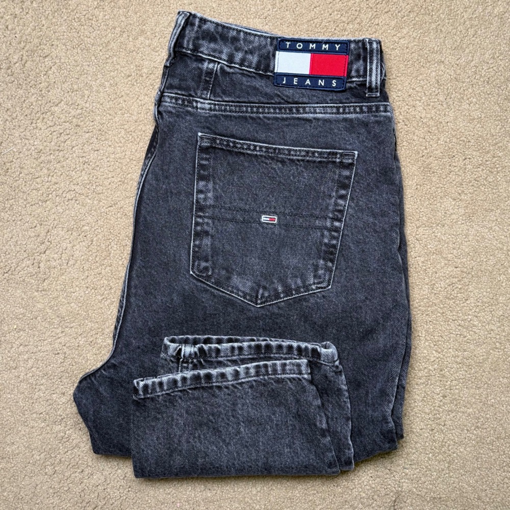Tommy Jeans Tapered Mom Jeans Women 16 Black Ultra High Rise Slimming Pocket